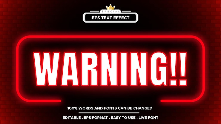 Vector warning neon text effect bold and attentiongrabbing typography for cautionary messages