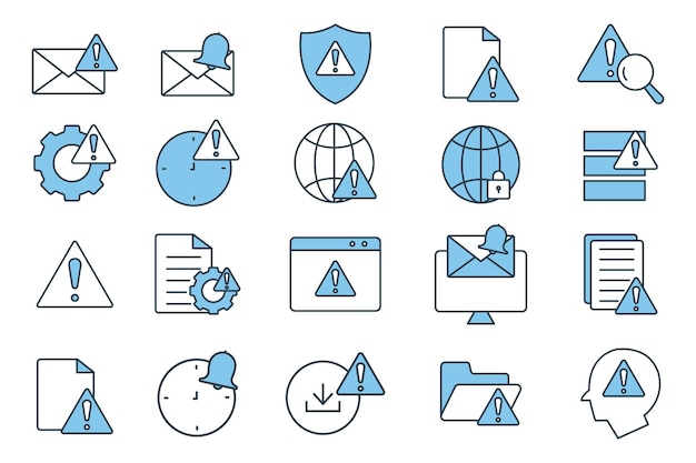 警告和通知图标设置警告通知系统错误网络错误安全网络等平线图标风格设计简单的向量设计可编辑