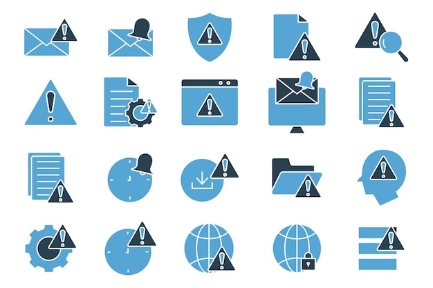 Настройка значка предупреждения и уведомления Система предупреждения Ошибка сетевой ошибки Защищенная сеть и т. д. Твердый дизайн стиля значка Простой векторный дизайн Редактируемый