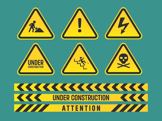 Vector warning safety signs under construction