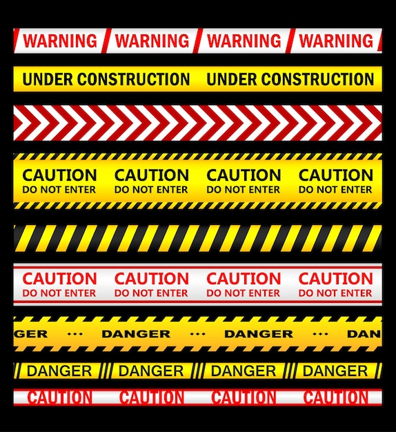 Warning, security and caution ribbons and tapes set for safety, crime or forbidden design