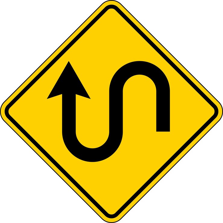 वेक्टर warning sign double curve symbol on white background