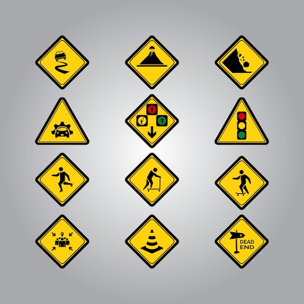 Warning sign and symbol set graphic design vector illustration