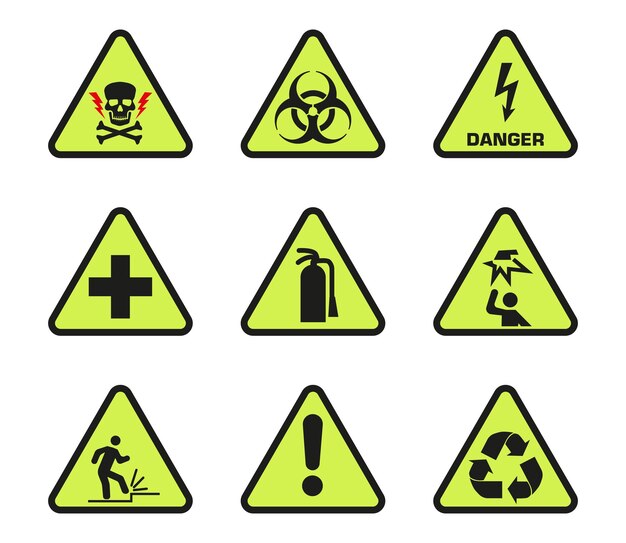 Vector warning sign vector sign set of triangular yellow warning signs vector illustration