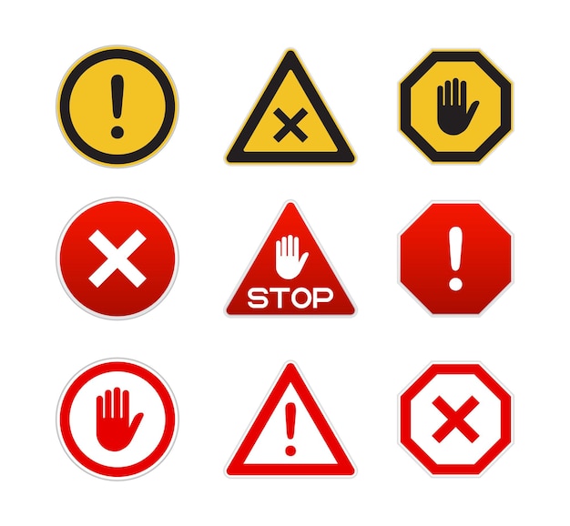 Warning signs Attention Stop Danger signs