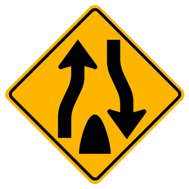 वेक्टर warning signs divided road begins on white background