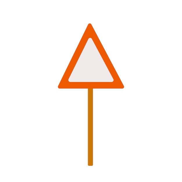 Warning triangular road sign with design element of a modern city and road