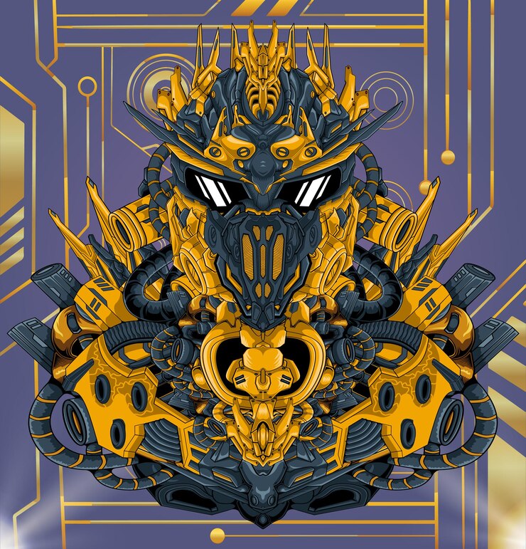 Vector warrior character mecha robot illustration premium vector
