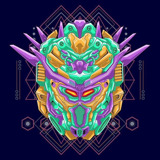 Warrior cyborg head robot knight illustration