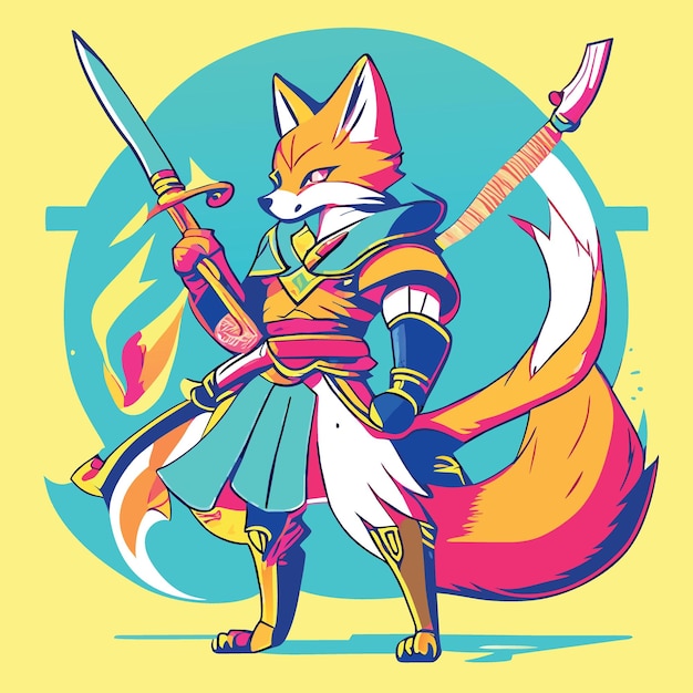 warrior fox vector illustration flat