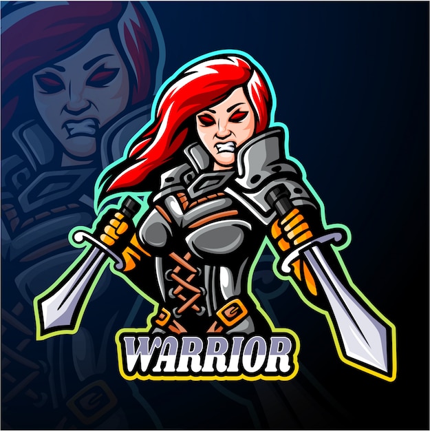 Воин девушка киберспорт логотип дизайн талисмана