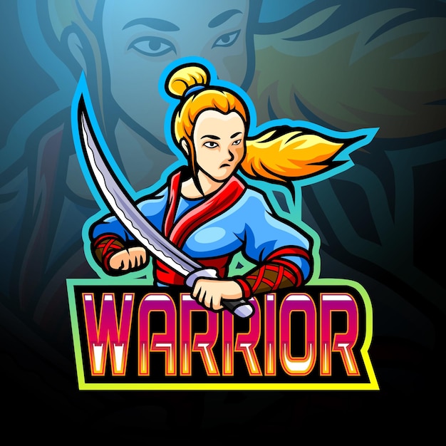 Vector warrior girl esport logo mascot design