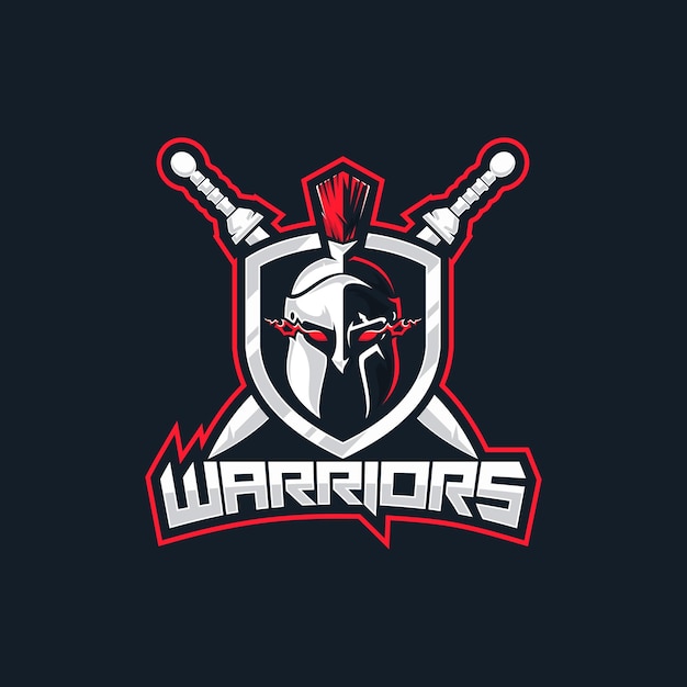 Логотип шлема воина со щитом и мечом