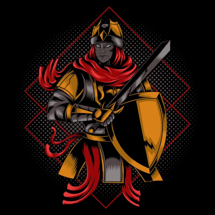 Vector warrior holding sword and shield vector illustration