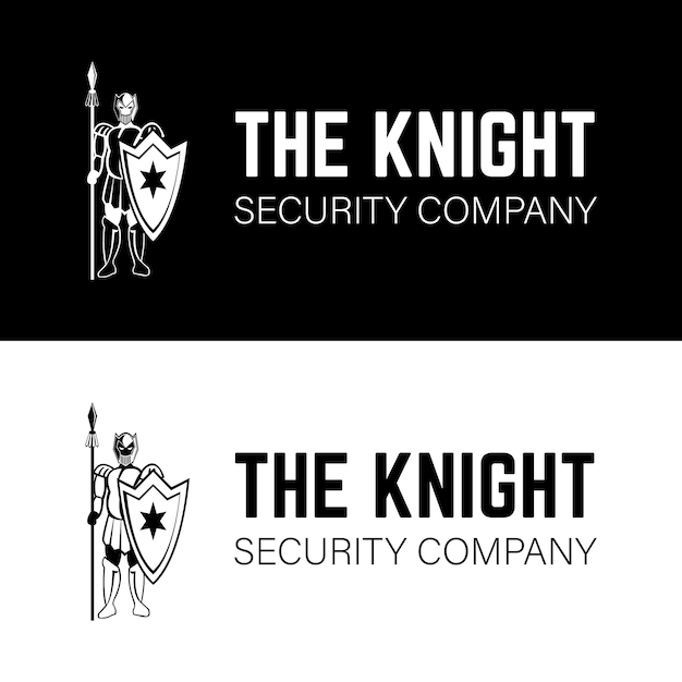 Vector warrior the knight in armor holding spear and shield for vintage cyber security company logo design