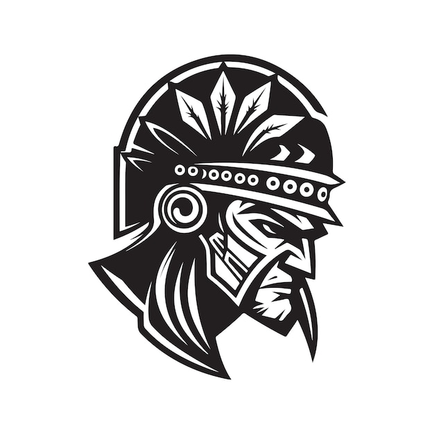 Warrior logo concept black and white color hand drawn illustration