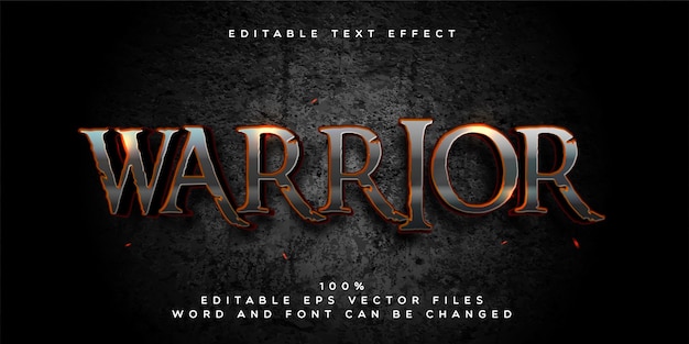 Vector warrior metalic editable font text effect