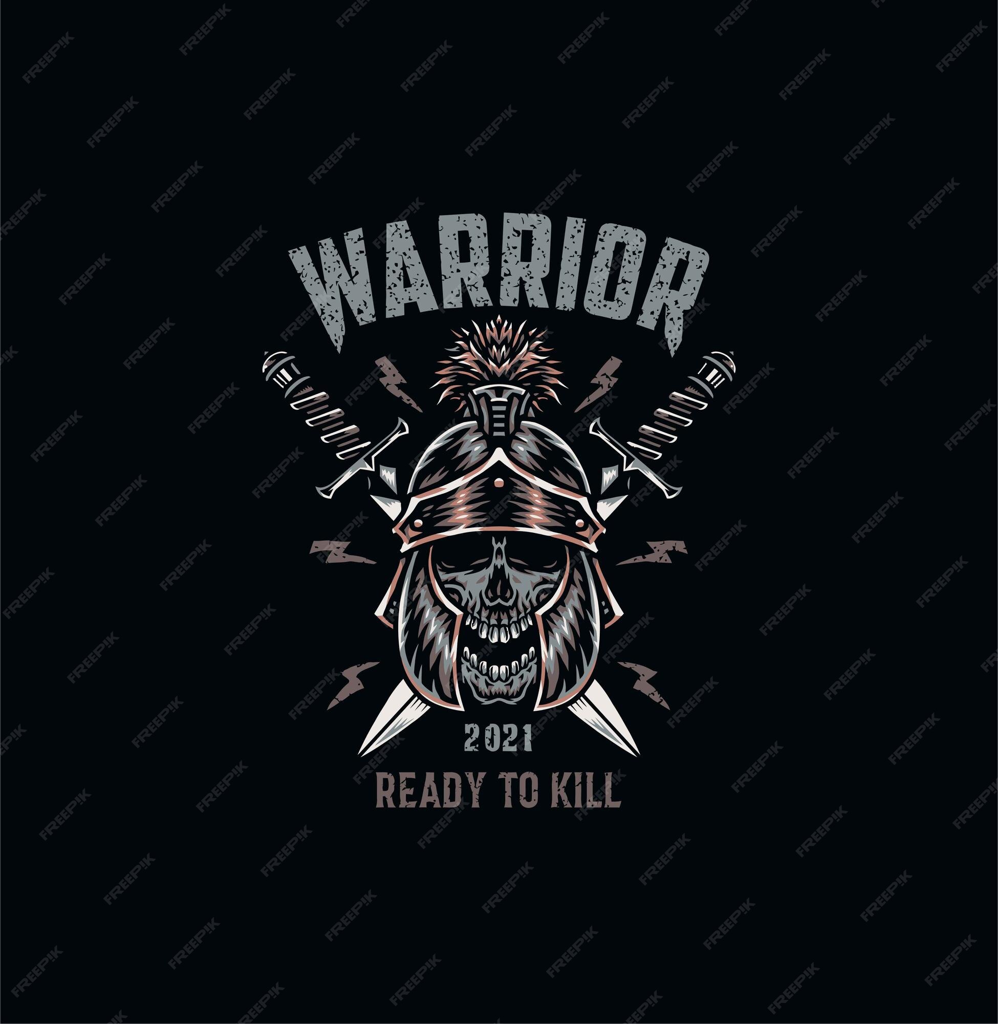 Premium Vector  Warrior skull, t shirt graphic design, hand drawn