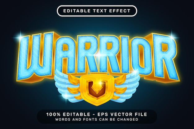Вектор Текстовый эффект воина и редактируемый текстовый эффект с крыльями и иллюстрацией щита