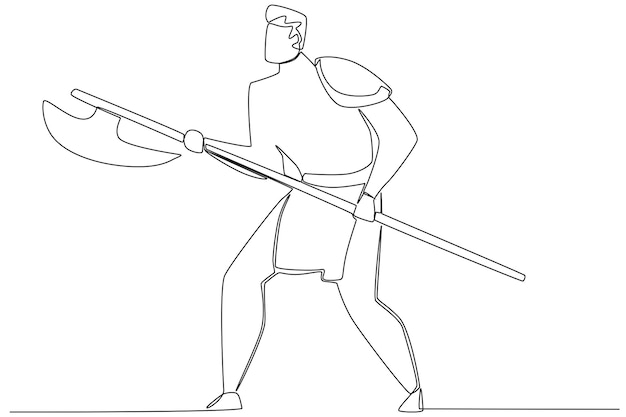 A warrior using ancient clothes and weapons Ancient warrior oneline drawing