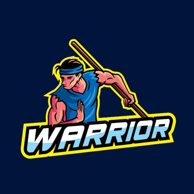 Vector warrior using stick with blue shirt mascot logo