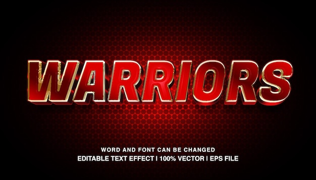 Warriors editable text effect template red bold glossy neon light futuristic style