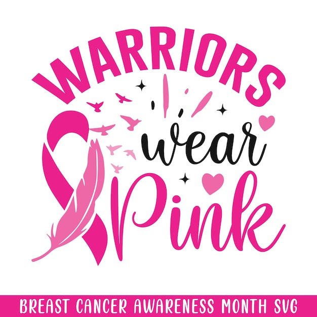 Vettore i guerrieri indossano il mese rosa della sensibilizzazione sul cancro al seno dicendo design