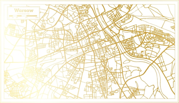 Warsaw Poland City Map in Retro Style in Golden Color Outline Map