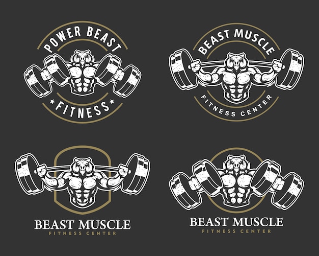 Warthog with strong body, fitness club or gym logo set.