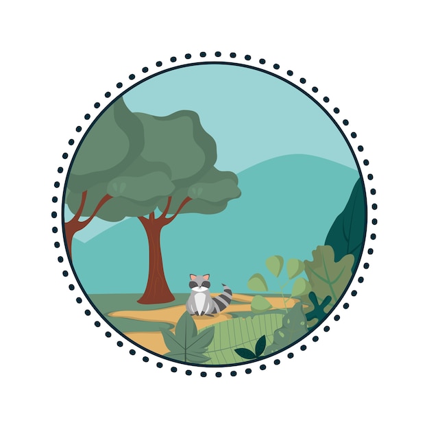 Wasbeer in het bos ronde pictogram