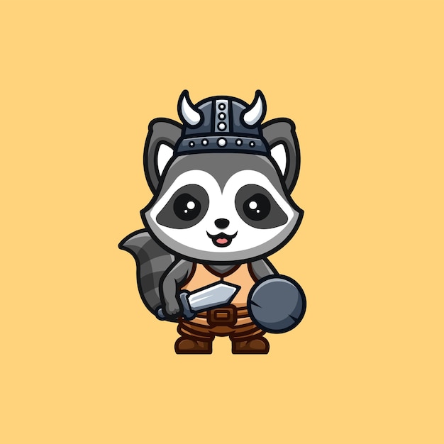 Wasbeer viking leuke creatieve kawaii cartoon mascotte logo