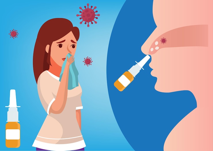 वेक्टर wash the dirt from the nose nasal saline injections cold and flu season including coronavirus flat style cartoon illustration vector