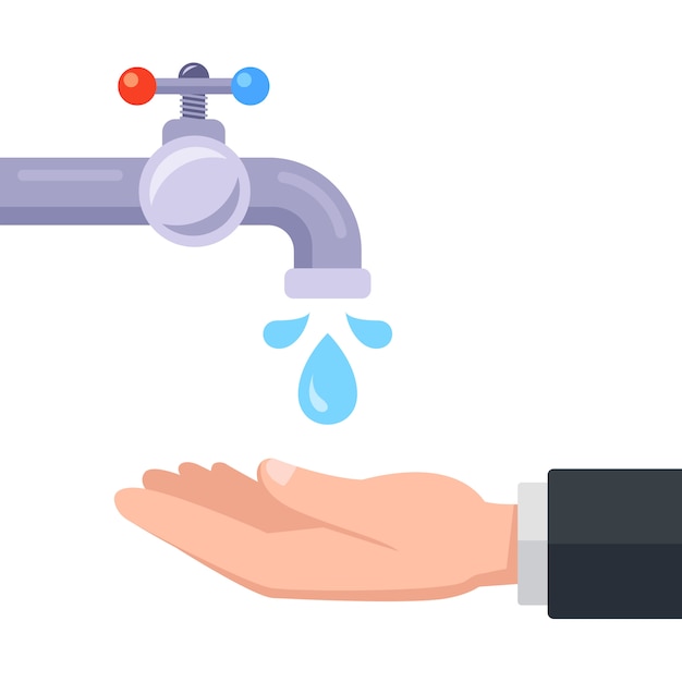 wash hands with tap water.  illustration.