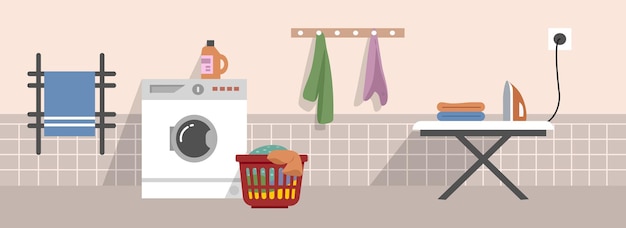Wash house Wash room Laundry room Dirty clothes Iron table Ironing clothes Hanging towel