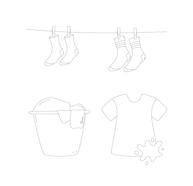 Wash Tshirt Doodle style style Vector Laundry basket Socks