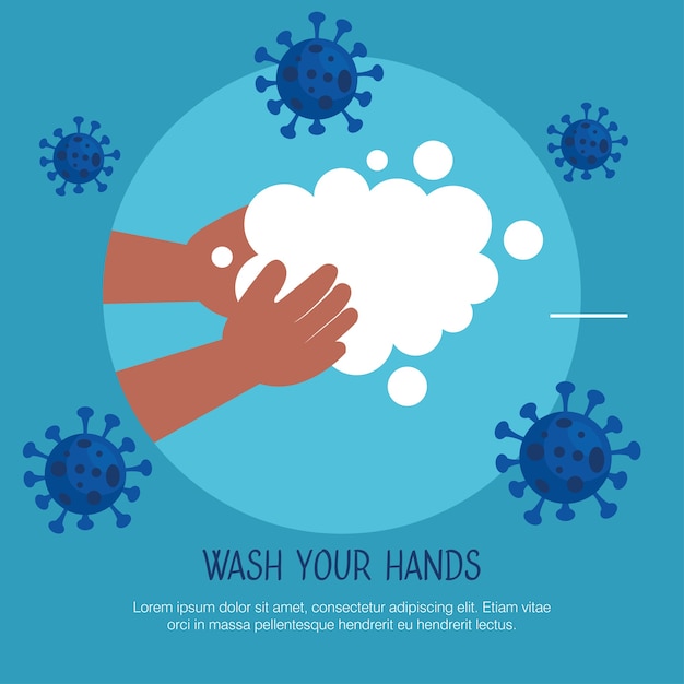 Vector wash your hands template, kid washing her hands