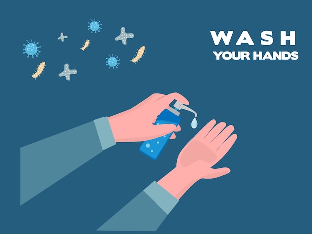 Lavati le mani con il gel per pulire concetto di prevenzione di covid19 o malattie