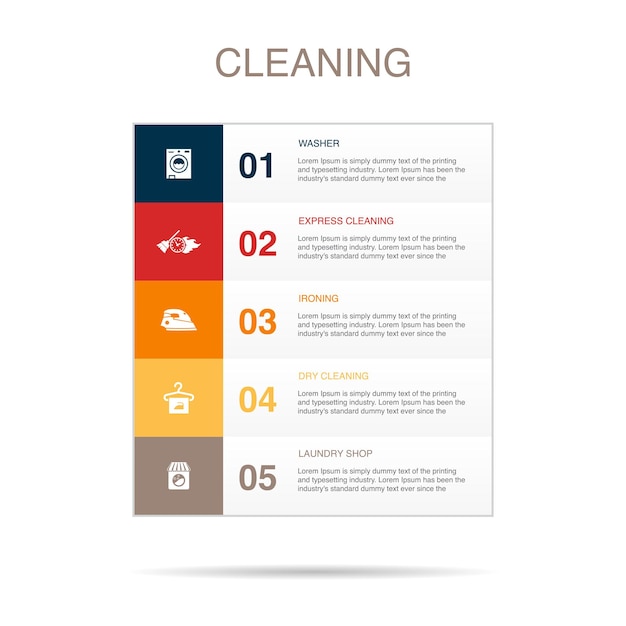 Washer express cleaning ironing dry cleaning laundry shop icons Infographic design template Creative concept with 5 steps