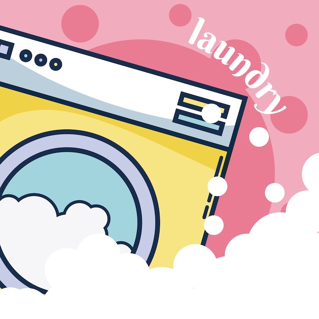 Washer machine laundry concept over bubbles background