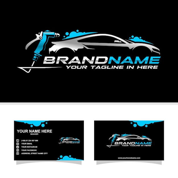 Vector washing car with business card