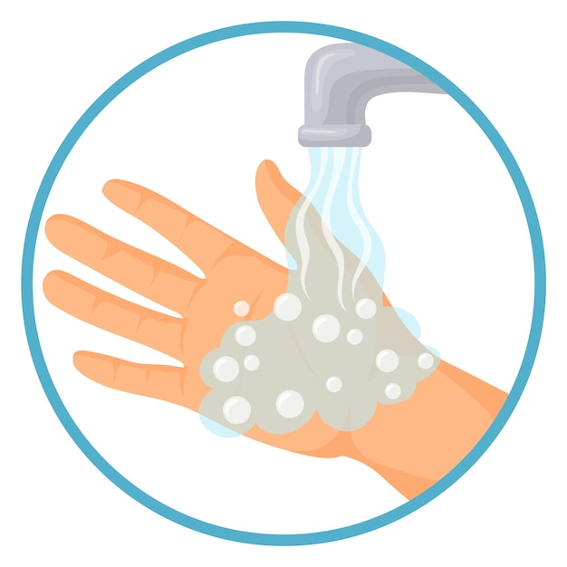 Vector washing hands icon human palm under pouring water