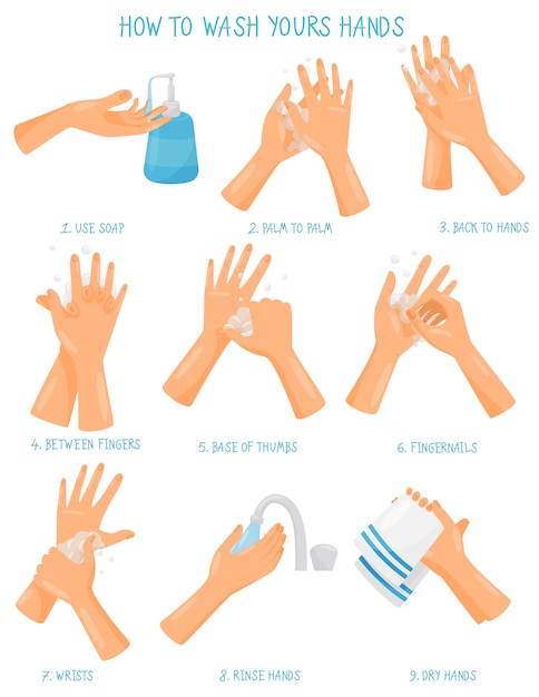 手を洗うステップシーケンス手順、衛生、ヘルスケアと衛生、感染症の予防の図