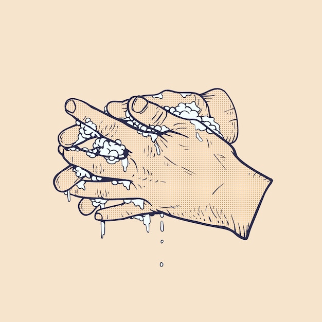 Vector washing hands with soap, between fingers