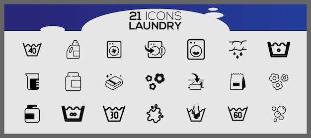 Vector washing icons and laundry symbols in flat style clean laundry and dryer service line icons