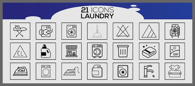 Vector washing icons and laundry symbols in flat style clean laundry and dryer service line icons