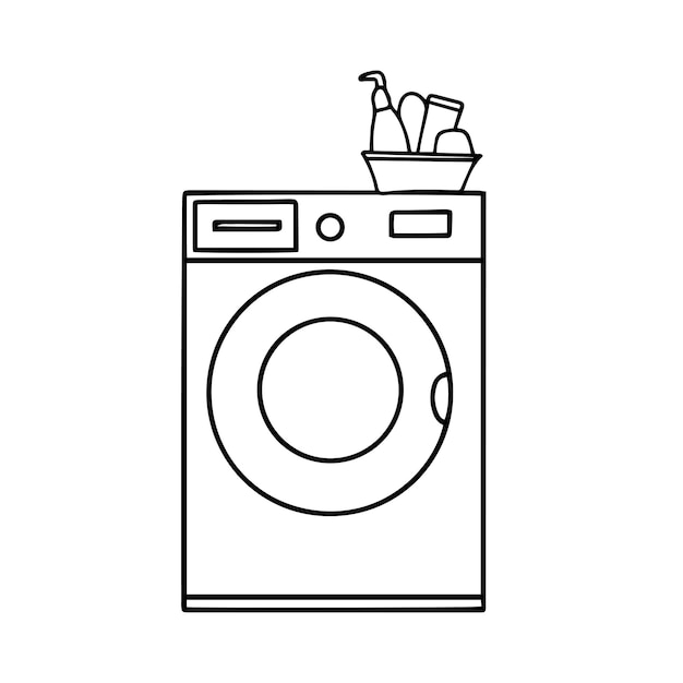 Векторная иконка стиральной машины Рисунок эскиза иллюстрации нарисованная вручную линия