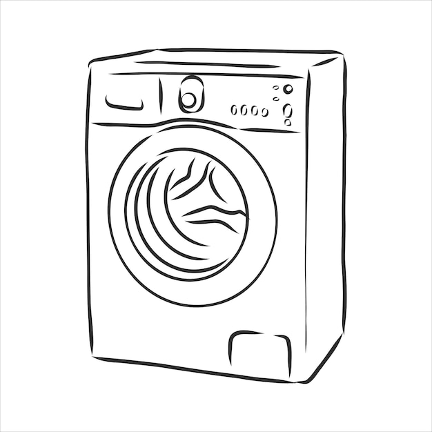 Vector washing machine. hand drawn sketch illustration isolated on white background