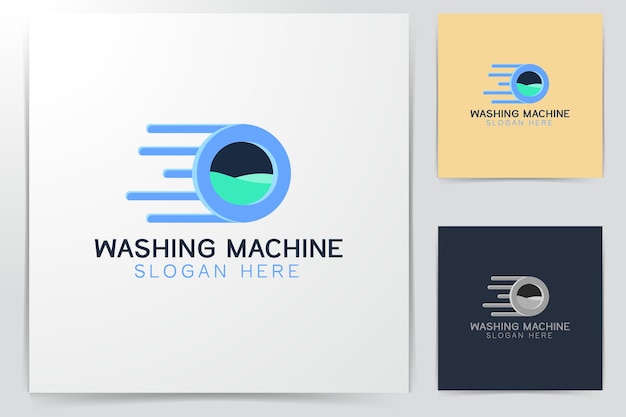 洗濯機、洗濯物の速い配達ロゴのインスピレーションは白い背景で隔離されます