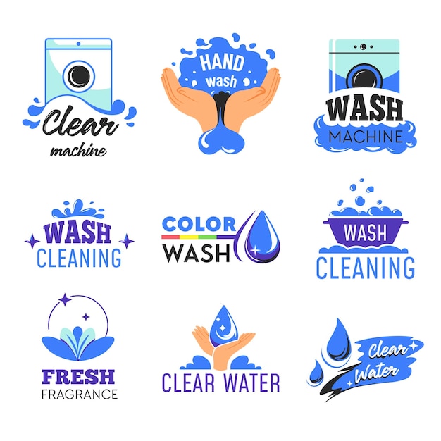 Vector washing machine regimes icons color and hand wash