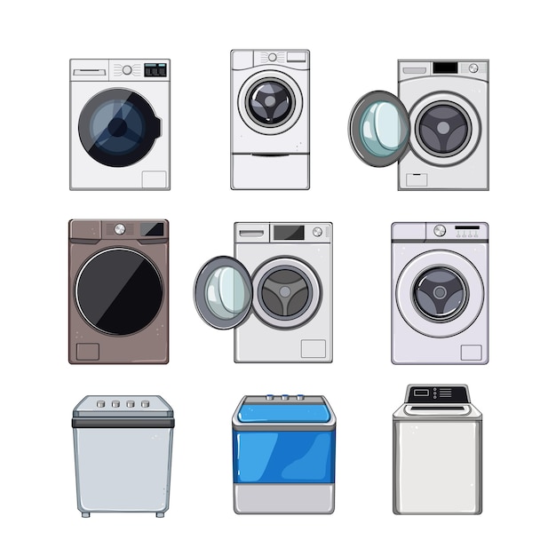 Washing machine set cartoon vector illustration